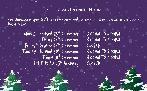 Opening Hours Over Festive Period